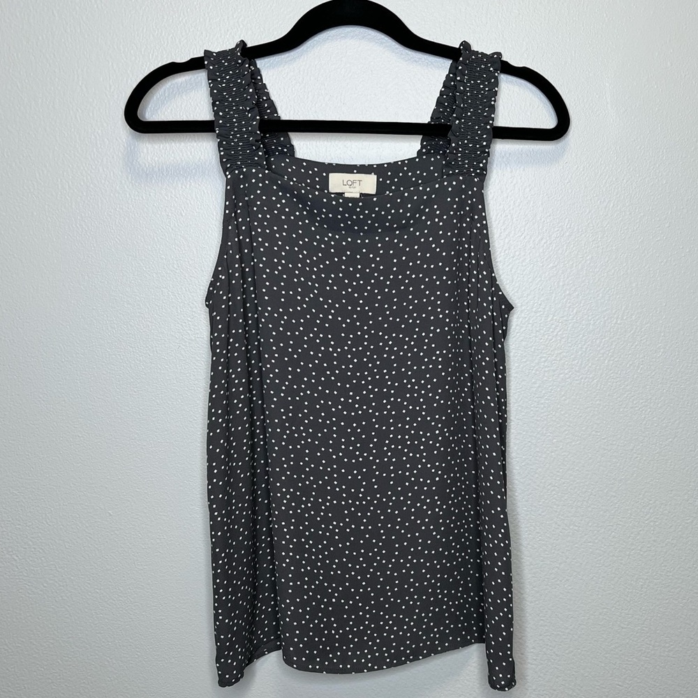 LOFT Gray Sleeveless Tank Top with Polka Dots